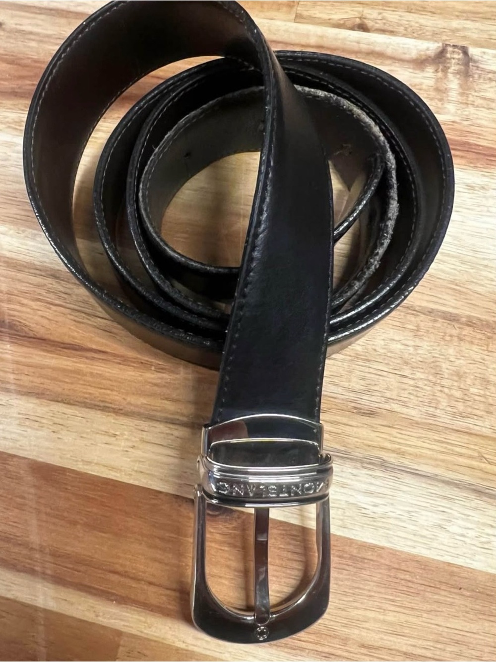 Mont Blanc Black leather belt with branded silver buckle